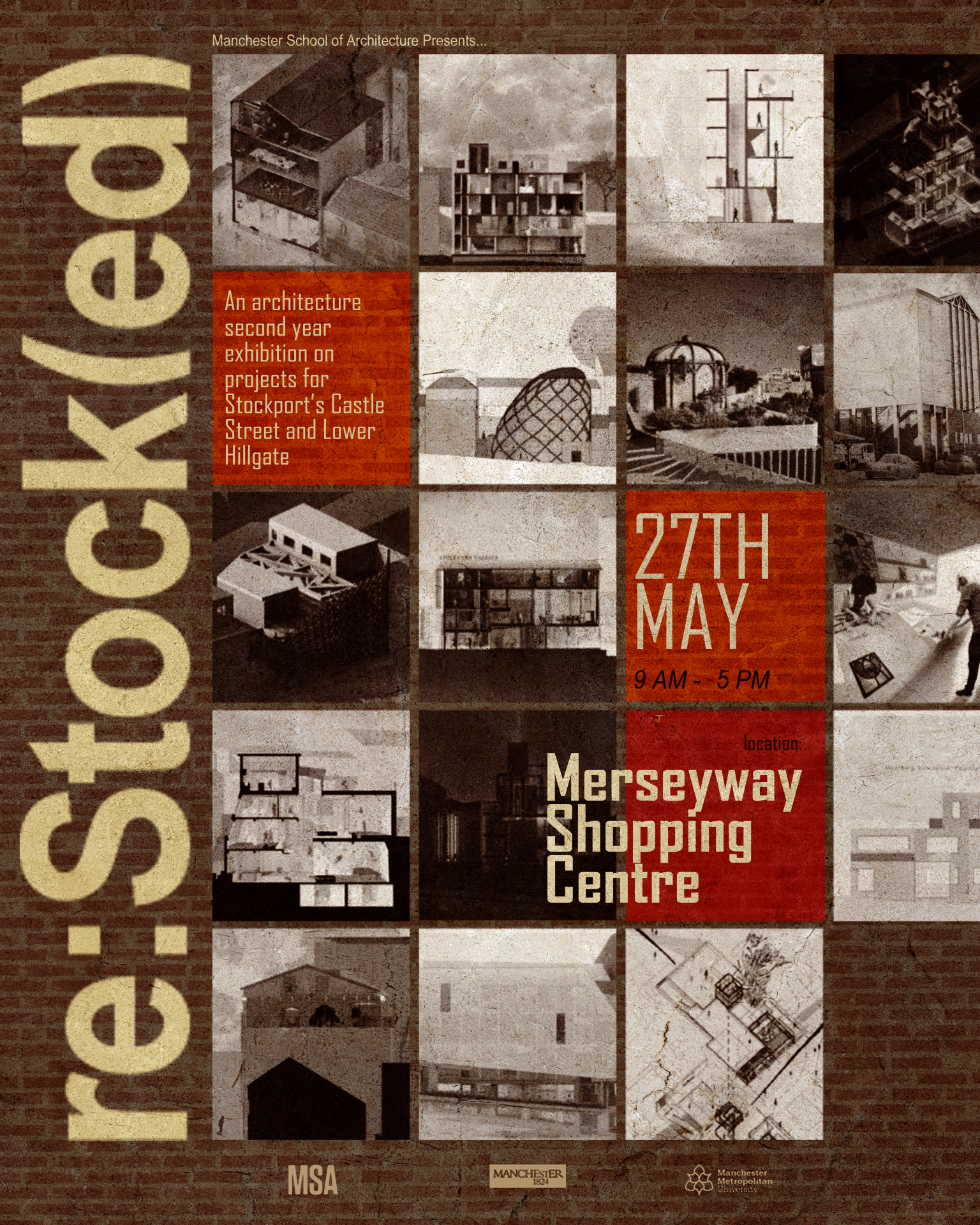 An architecture second year exhibition on projects for Stockport's Castle Street and Lower Hillgate